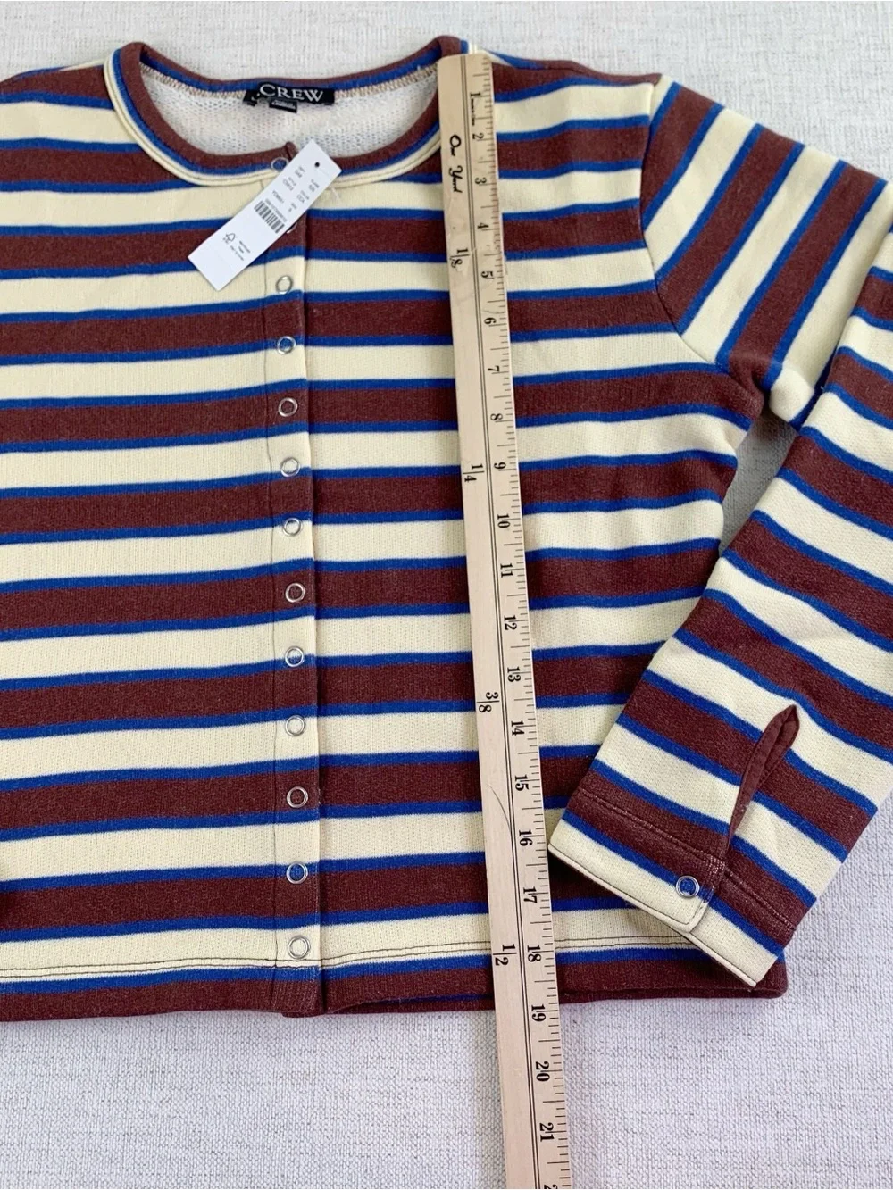 J Crew women's S Heritage terry cropped cardigan in stripe long sleeve crew neck